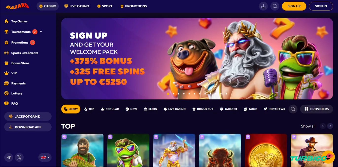 DazardBet banner with welcome bonus
