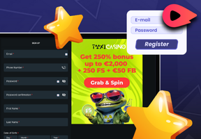 A registration form for a casino and an ad for a bonus offer.